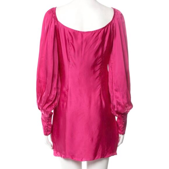 Rococo Sand Poppy Magenta Pink Satin Ruched Long Sleeve Mini Dress Size M NWT - Picture 6 of 11